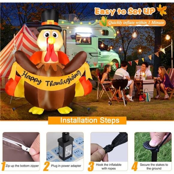 Thanksgiving Inflatables Turkey Outdoor Decorations with Built-in LED - Picture 5 of 7